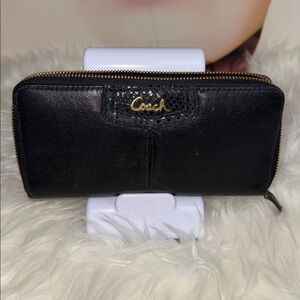 Coach Black Leather Long Zip Wallet